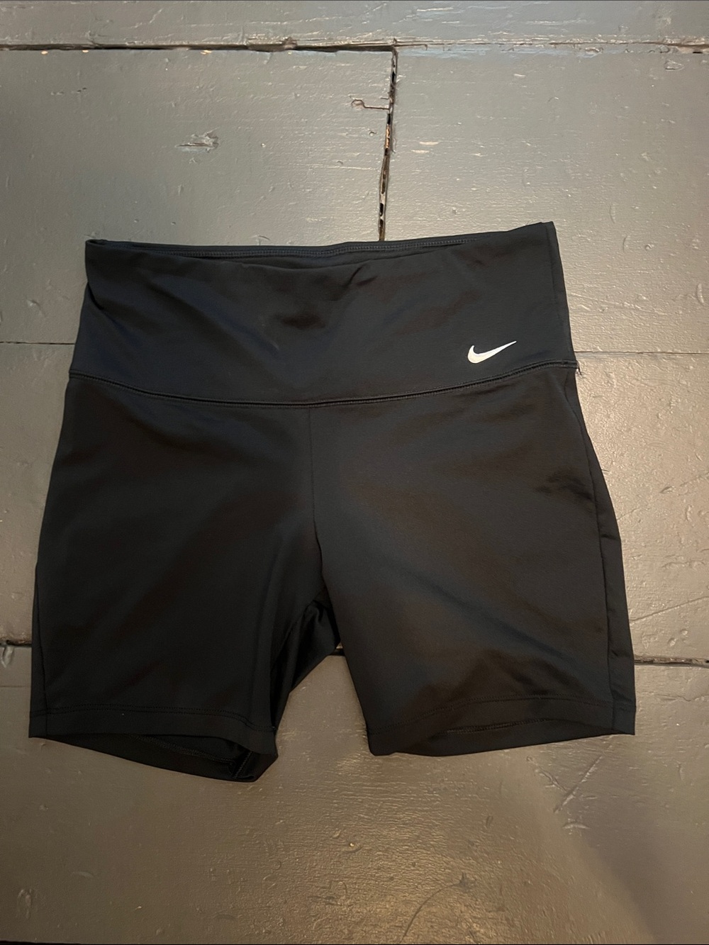 Nike Women's Black High-Rise Bike Shorts with White Swoosh